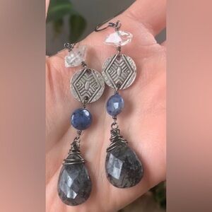 🧿 RARE Dumortierite & Herkimer Diamond Crystal Earrings 🧿